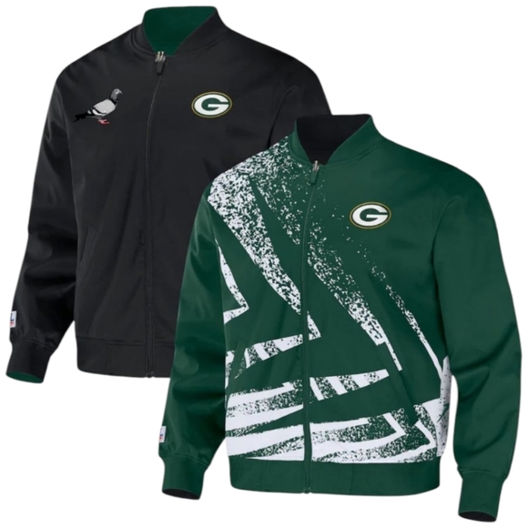 Men's NFL x Staple Hunter Green Green Bay Packers Reversible Core Jacket S L - Picture 1 of 12